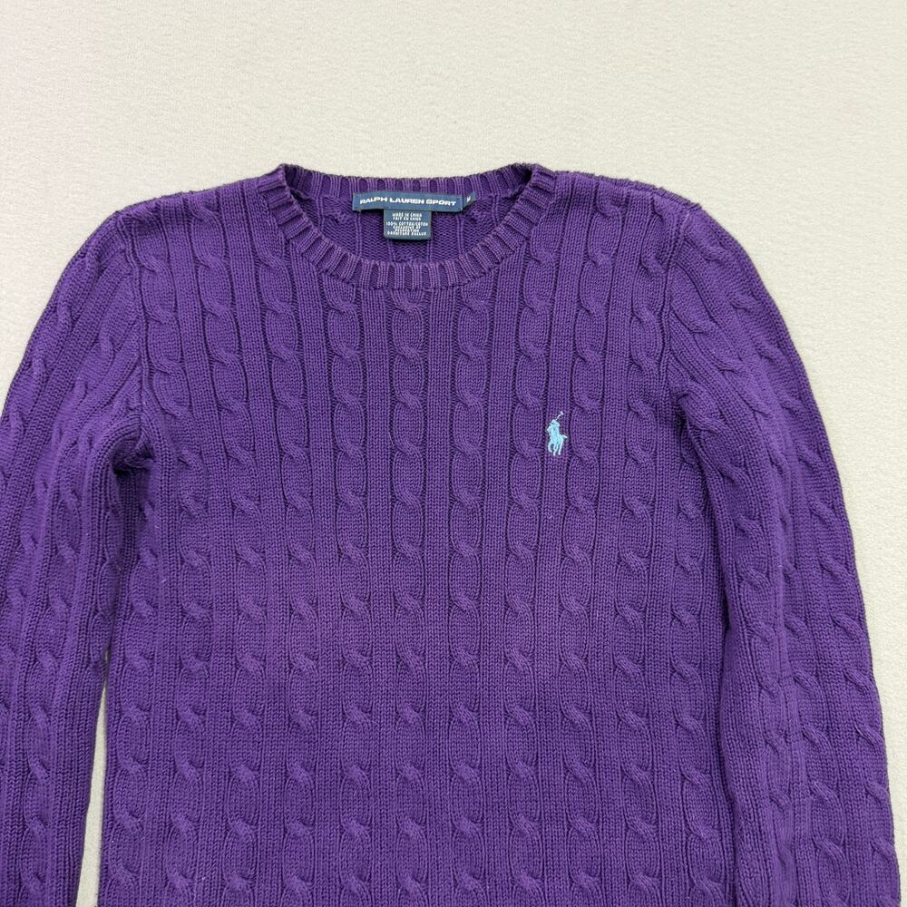 Vintage Ralph Lauren Sport Cable Knit Sweater Women's Medium Purple Crewneck - Picture 2 of 8
